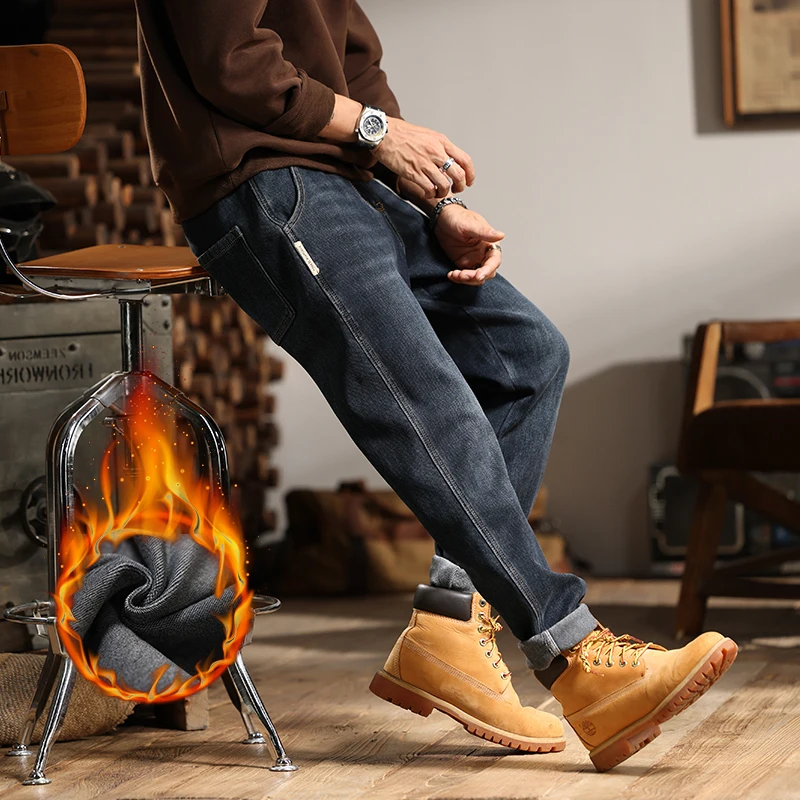 

Autumn and winter new thickened warm fleece jean hommes small cone Korean version of loose leisure elastic 남스바카지노