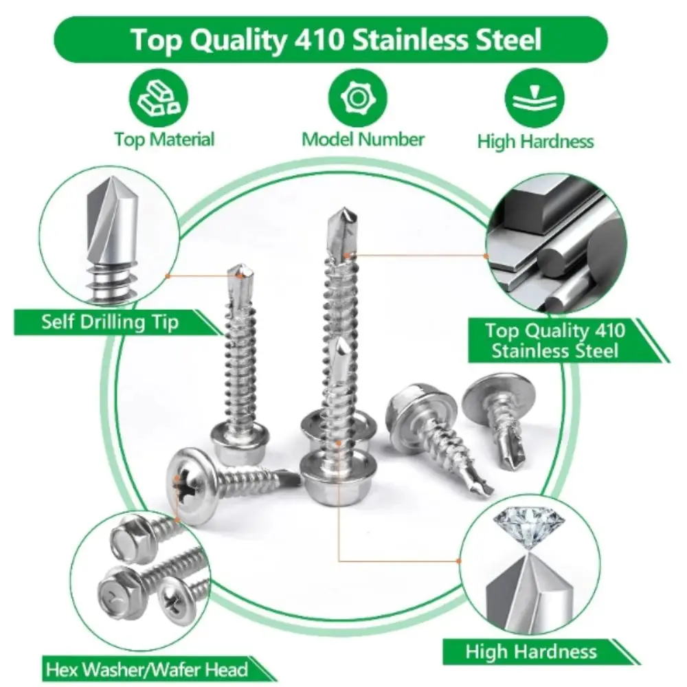 

Large Round Head Self Tapping Screws M4.2 Size 410 Stainless Steel Self Drilling Screws Hex Nuts With Washers Full Thread
