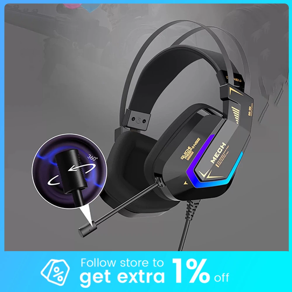 

Наушники Dareu EH732 с эффектом объемного звука 7.1, адаптацией к форме головы, 50-мм динамиками, RGB-подсветкой, шумоподавлением и микрофоном для ПК