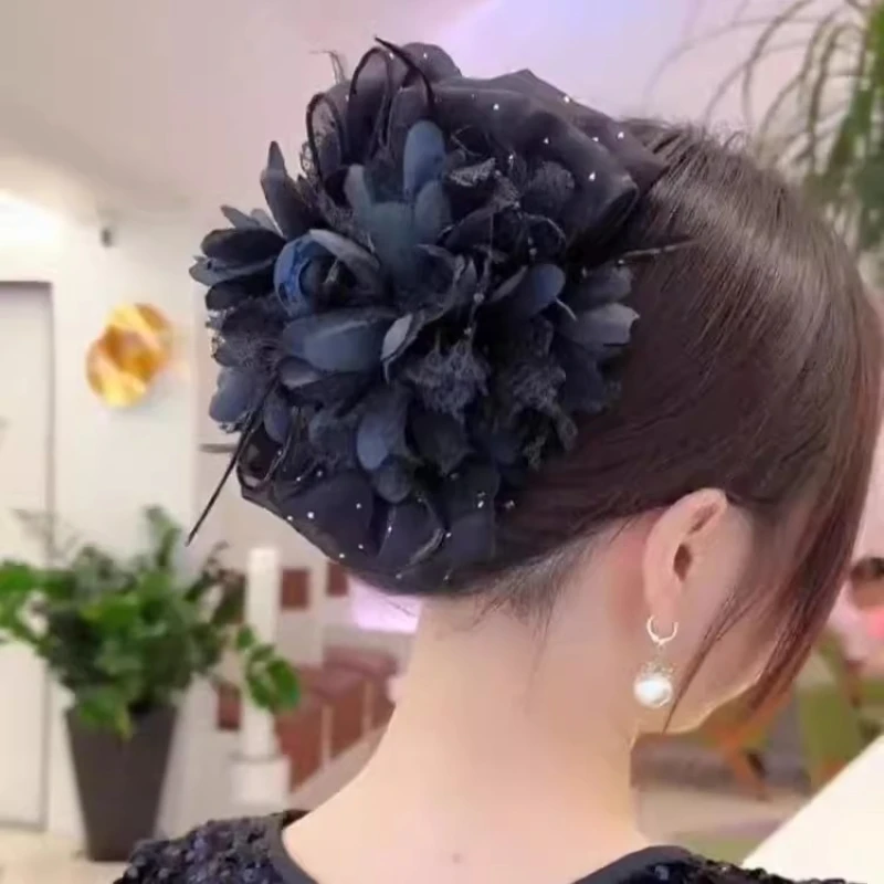 

Mother 2025 New Headwear Black Flowers Feather Puffy Black Hair Claws Women Fashion Hair Clips Ladies Hair Accessories