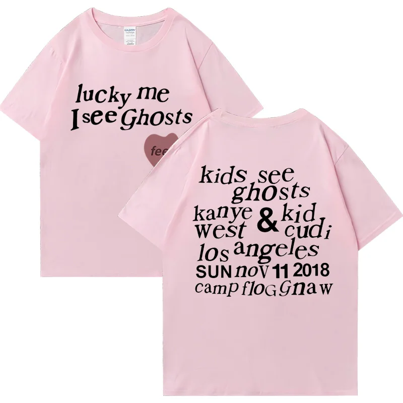 Camiseta de manga corta para hombre y mujer, ropa de calle de gran tamaño, 100% algodón, con estampado de Lucky Me I See Ghosts, Kanye West, Unisex