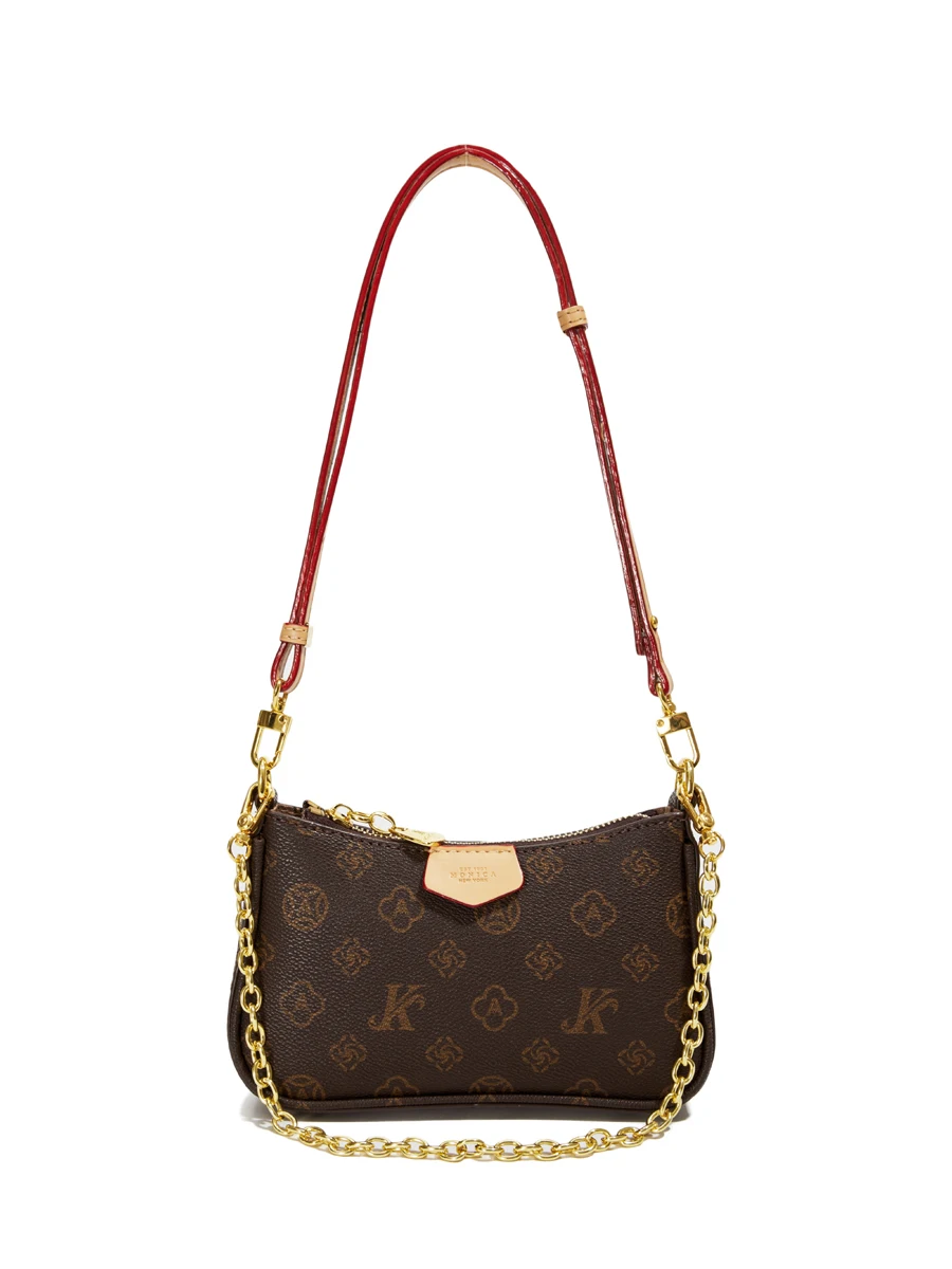 حقيبة تحت الإبط نسائية فاخرة من Chertes&Kathl بنمط ماهجونج على شكل زهور حقيبة كروس صغيرة عتيقة طراز غير رسمي مادة PVC ناعمة