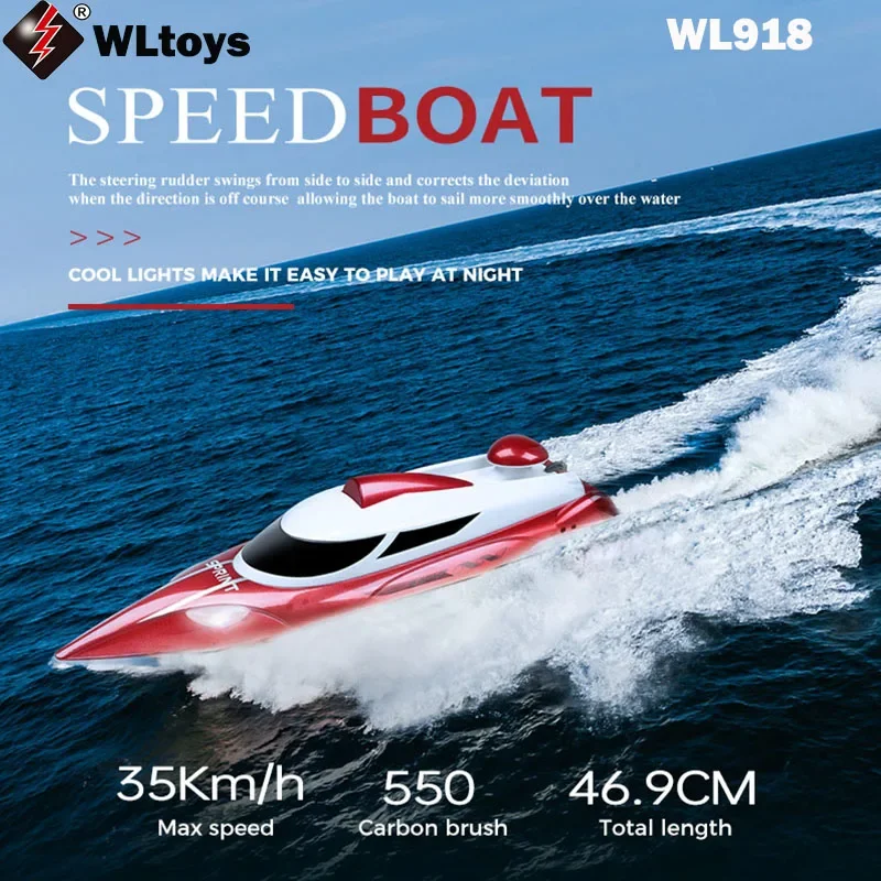 XK WLtoys WL918 High Speed RC Boat 2.4Ghz 35KM/H 550 Brushed Motor Night Racing Boat with 7.4V 3000mAh Li-Batteries for Kids