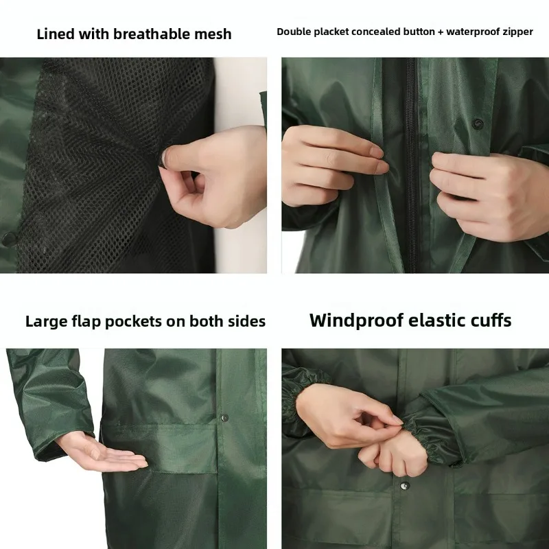 Olive Green Waterproof Split Raincoat and Rain Pants Set for Outdoor Riding Protection Emergency Rescue Thickened Durable Gear
