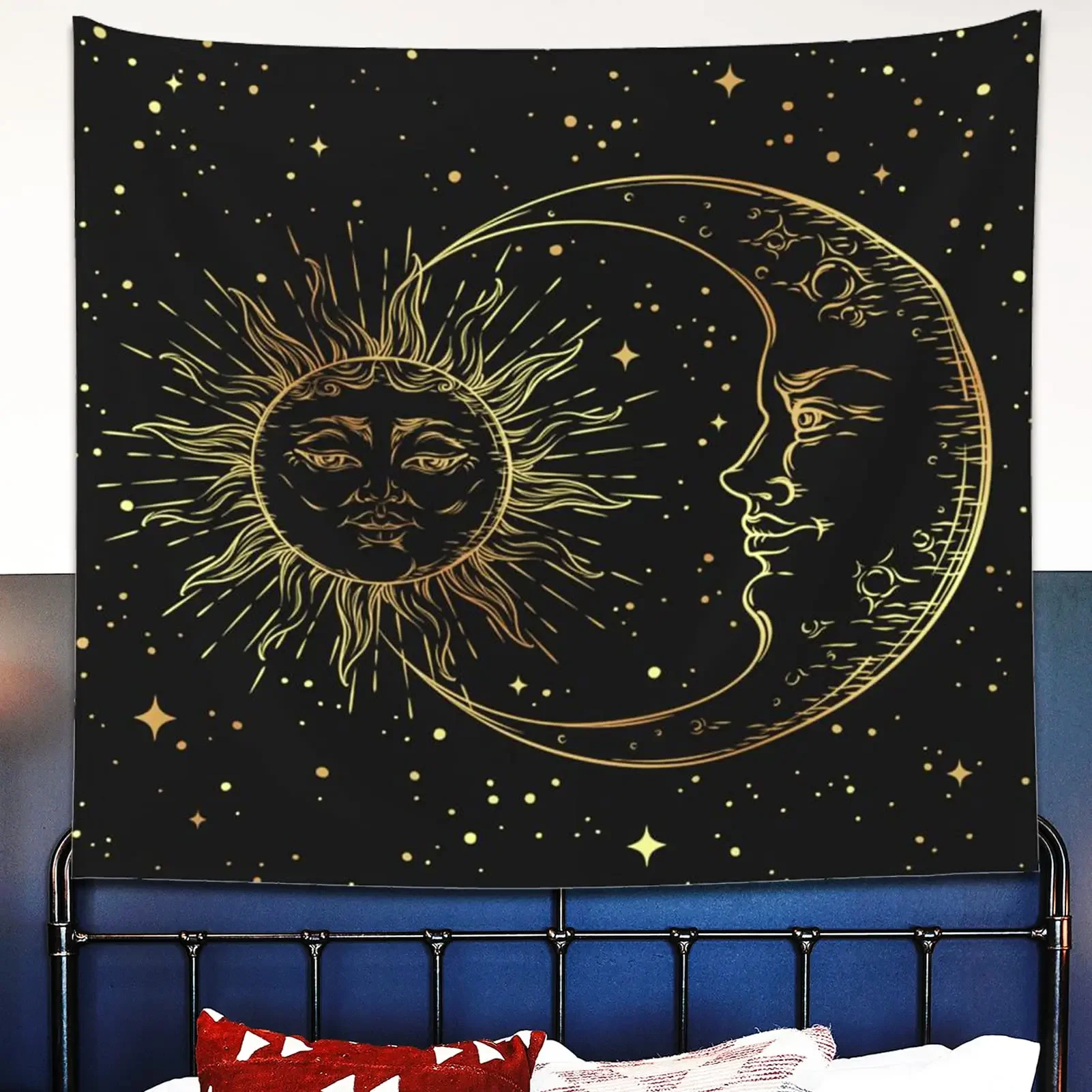 Sun Moon Tapestry Wall Hanging Stars Space Psychedelic Black and White Tapestries for Bedroom Aesthetic Home Wall Dorm Decor