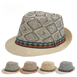 Golexury Men's Hat Woven Straw Sunshade Hat Casual Buckle Beach Sun White Wedding Black Belt Fedoras Jazz Hat Panama Cap