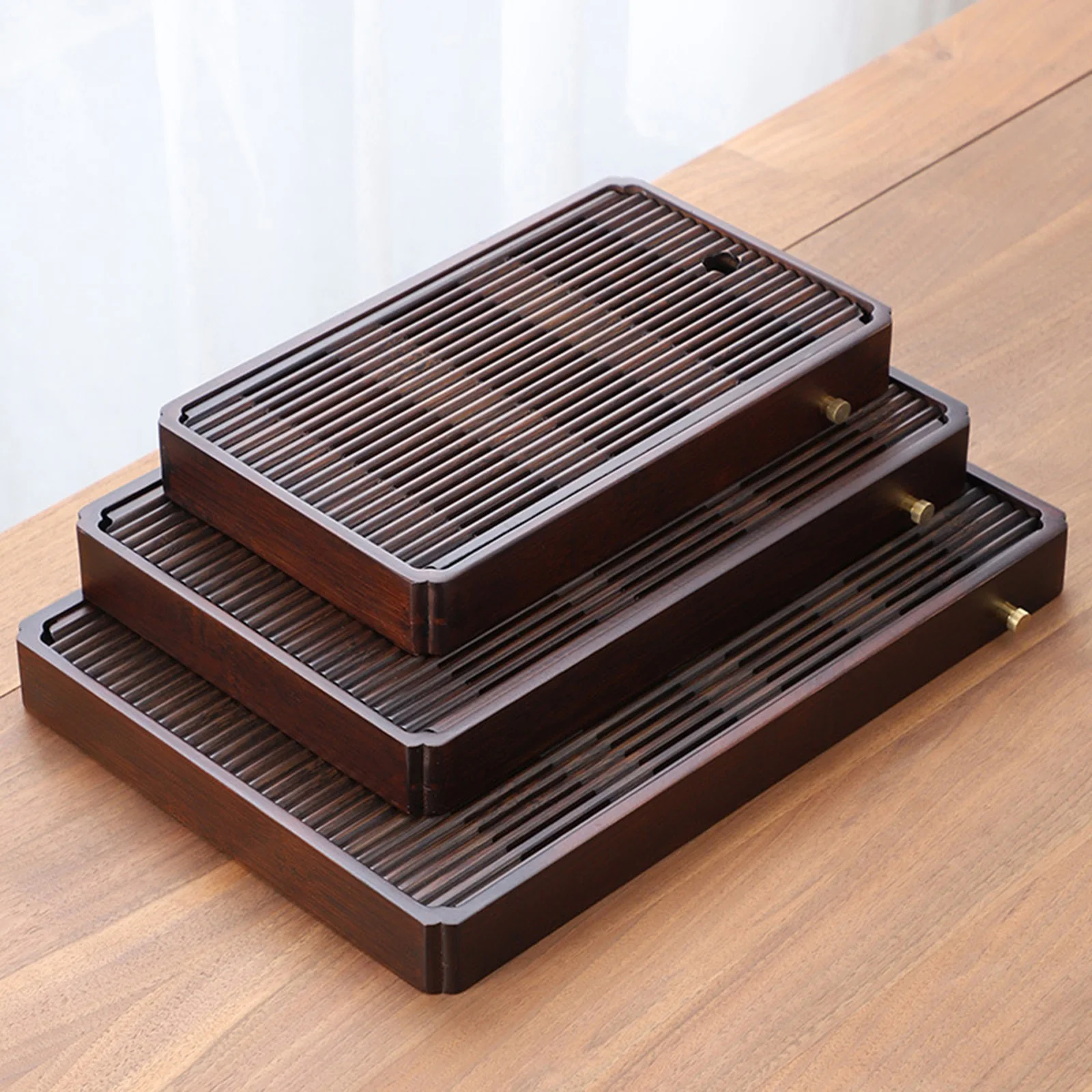 1Pcs Bamboo Tea Tray Chinese Kung Fu Tea Tray Vintage Style Tea Accessory with Water Storage Box for Tea Lover