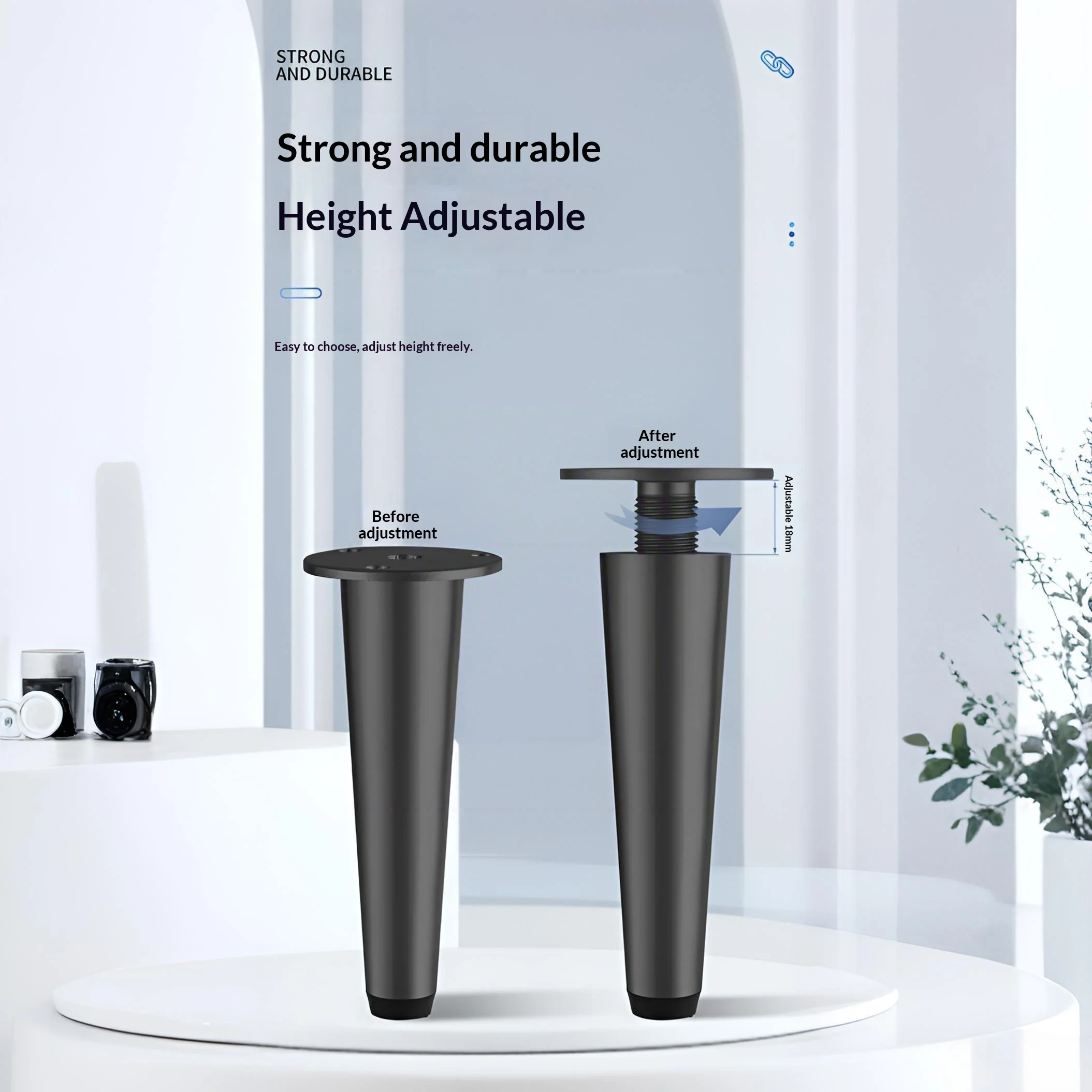 4PCS Stainless Steel Heavy Duty Metal Cabinet Feet Adjustable - Support Legs for Bathroom Vanity,TV Stand,Coffee Table,Base Legs image 3