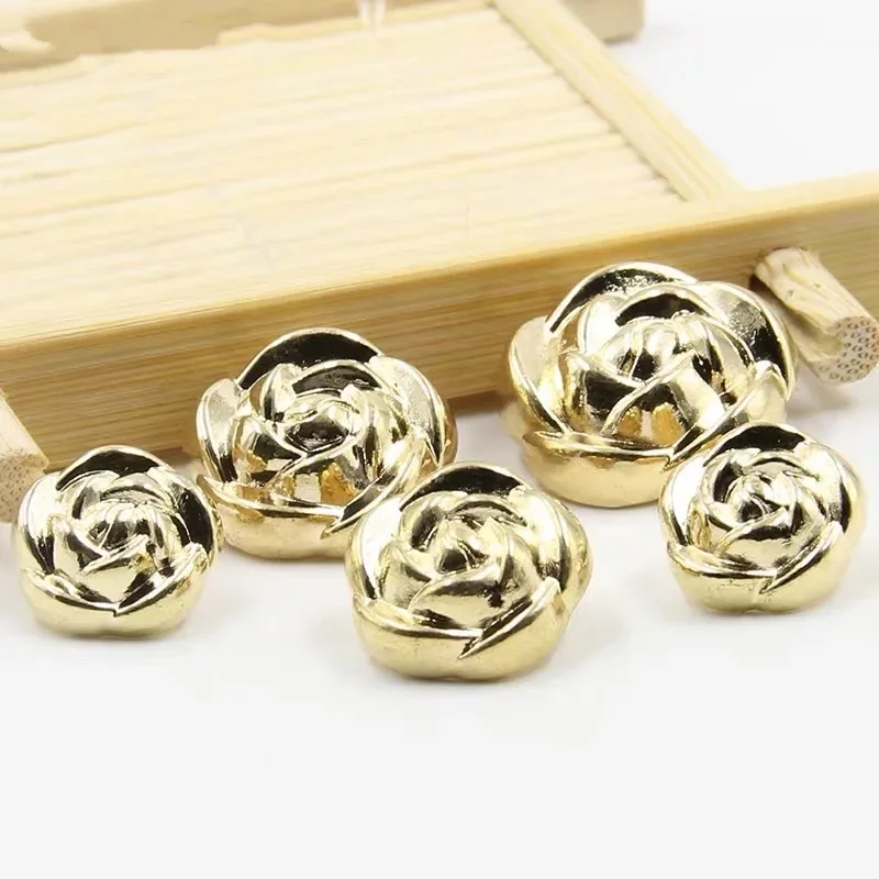 Metal Flower Buttons for Shirt, Fashionable Decorative Buttons for Clothing, Golden Snap Buttons, 10mm, 15mm, 20mm, 25mm, 10Pcs