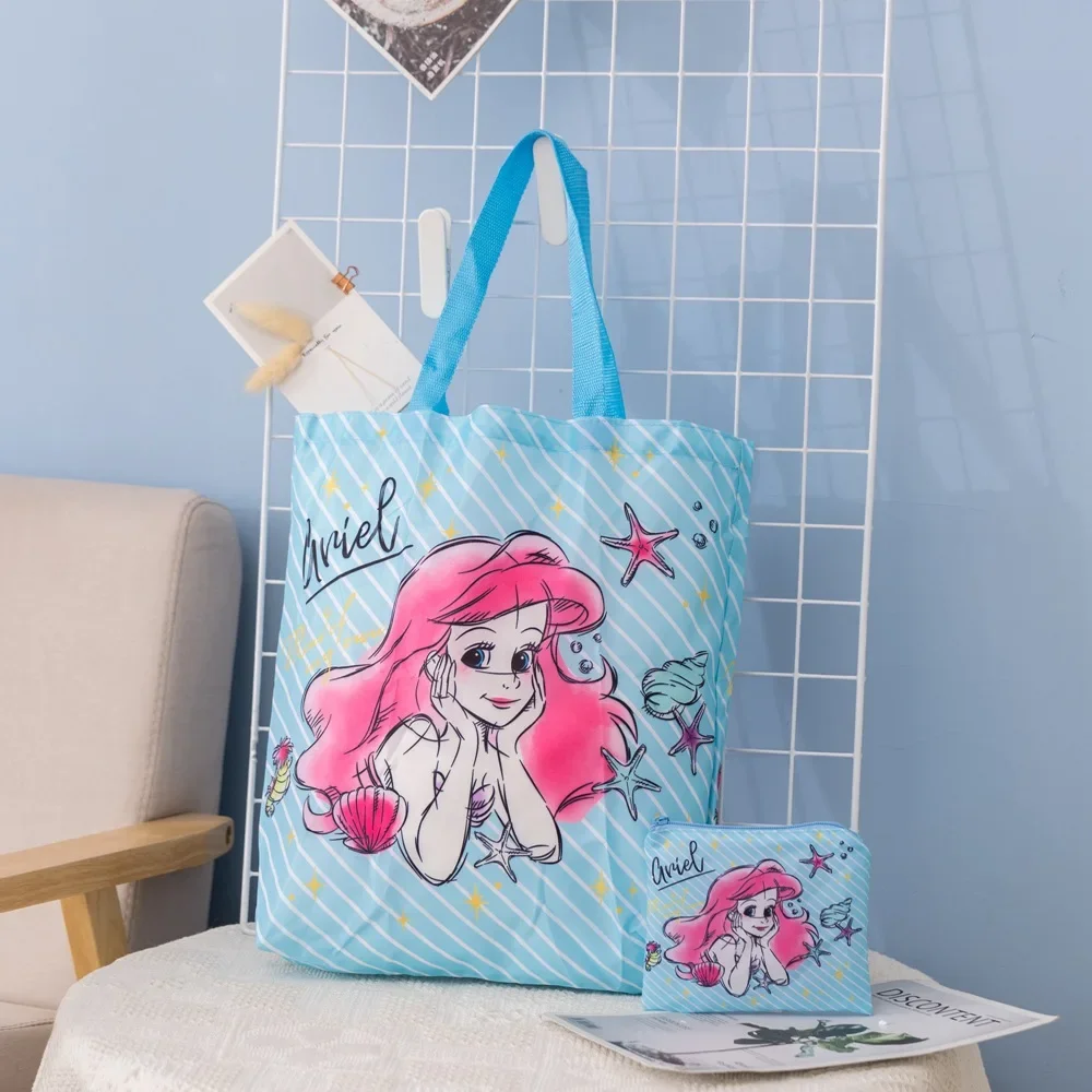 Disney cartoon Stitch Mermaid shopping bag portable environmental protection bag student tote bag waterproof storage bag