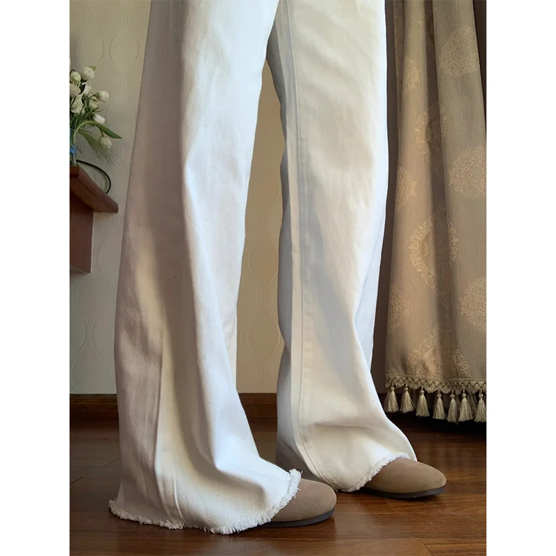 

Широкие свободные джинсы с высокой талией, женские весенне-осенние новые утягивающие длинные прямые универсальные брюки длиной до пола с потертостями