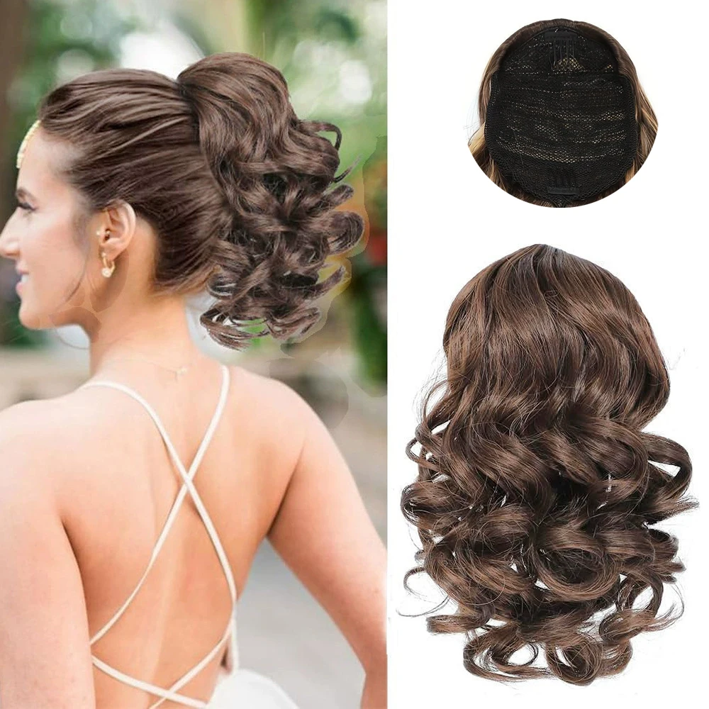 

Синтетический короткий кудрявый хвост на завязках с клипсой, накладные волосы, аксессуары для волос, хвост для женщин