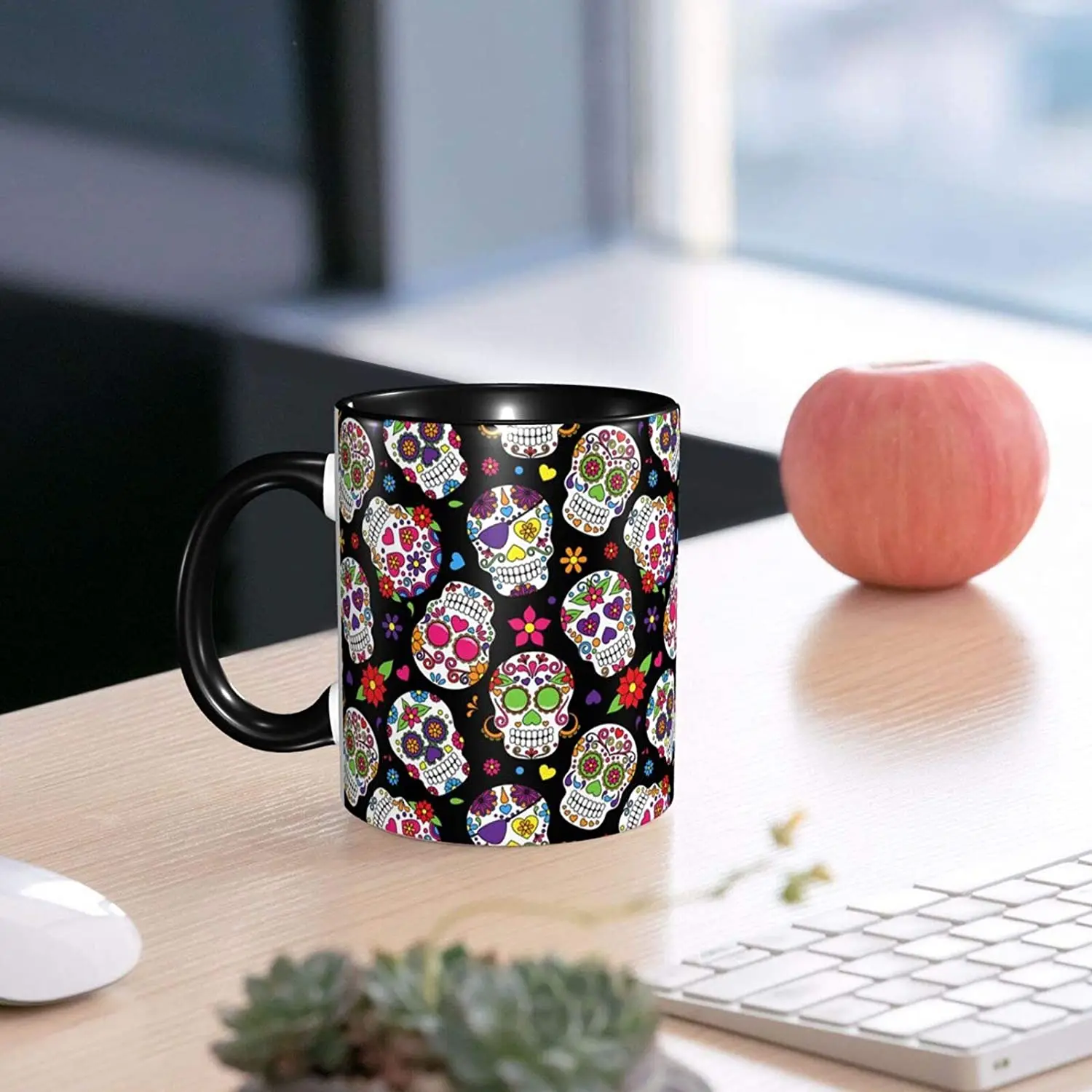 كوب قهوة مضحك على شكل جمجمة السكر الميت كوب شاي من السيراميك المكسيكي مبتكر للهدايا كوب شاي حليب من السيراميك للرجال والنساء 11 أونصة