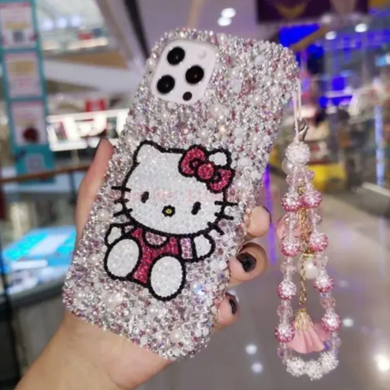 Hot For Phone 16 15 14 Pro Max Phone 11 Phone 13 Case Xs Diamond-Embedded Cute Cartoon Hello Kitty Protective 12 Case Female