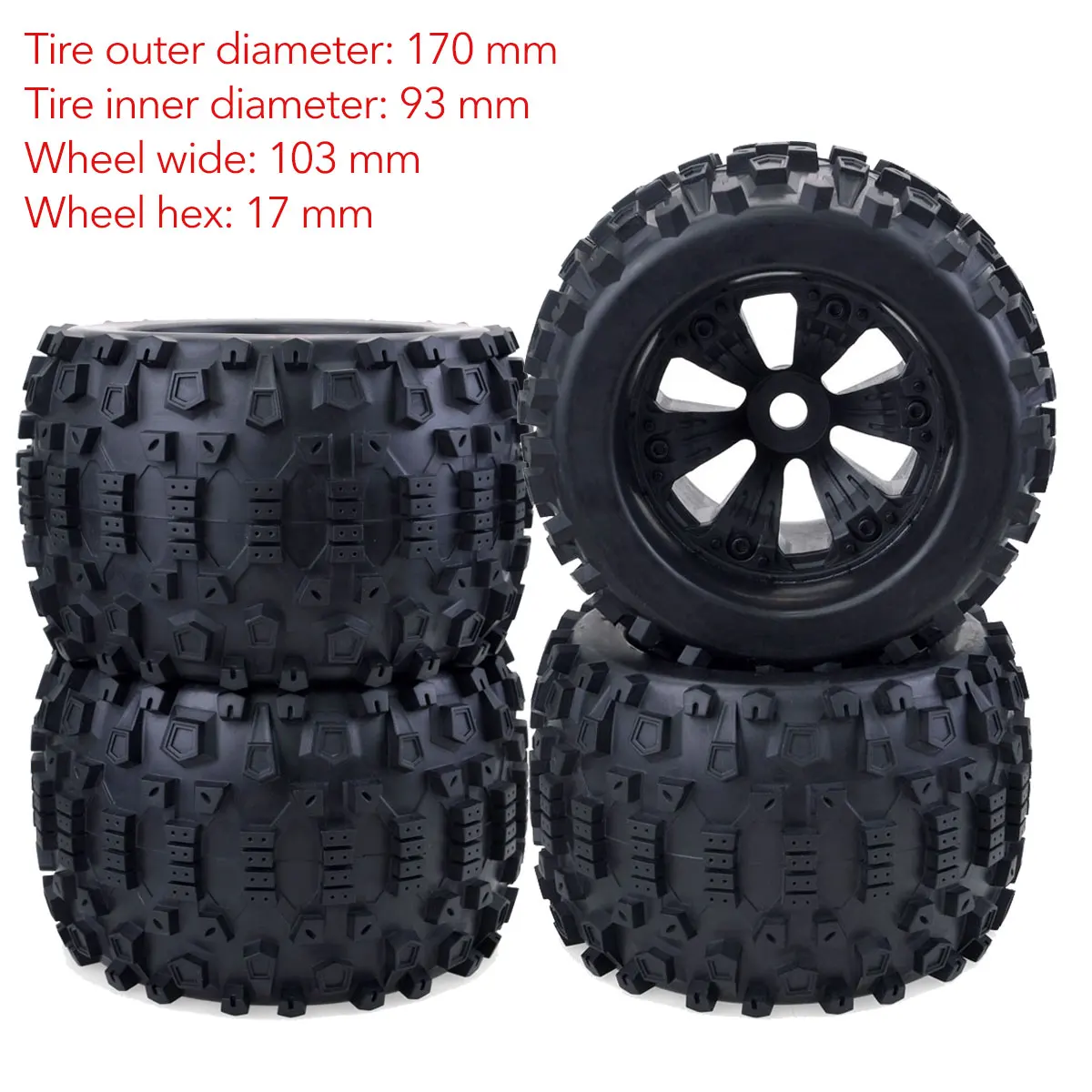 ZD Racing 170mm RC Monster Tires 17mm Hex Wheel Tyre for 1/8 RC Car Truck Buggy Redcat Rovan HPI Savage XL MOUNTED GT FLUX HSP
