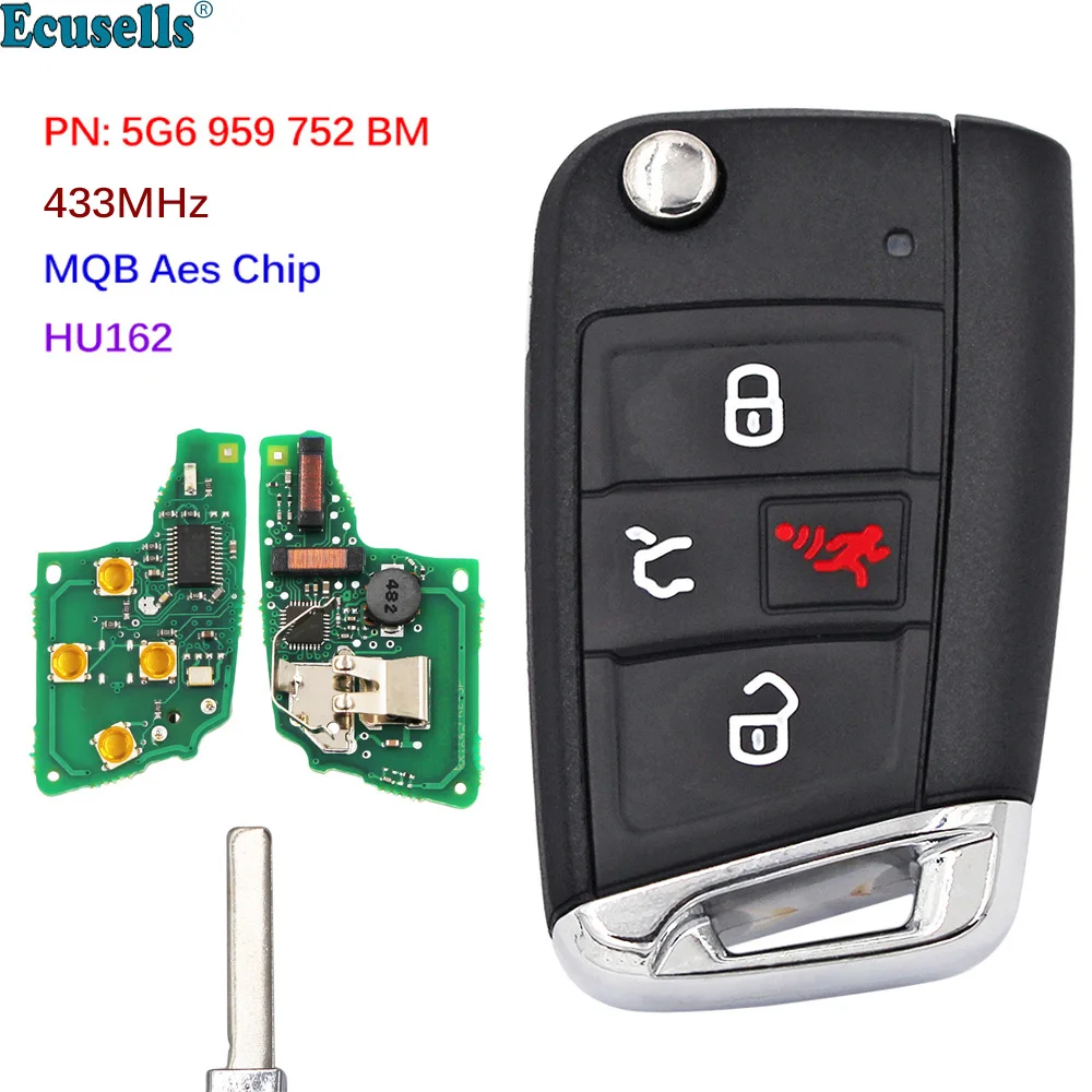 

4-кнопочный смарт-ключ ASK 433 МГц для VW Volkswagen Golf GTI Jetta Tiguan MQB AES PN: 5G6 959 752 BM BE HU162 Comfort Access