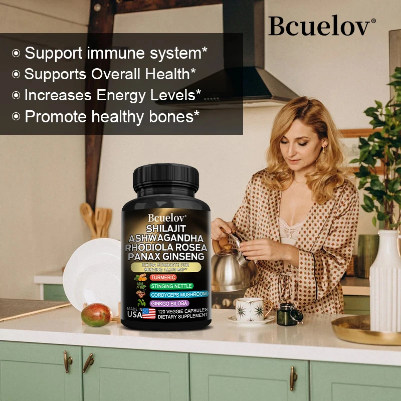 Shilajit Ashwagandha Rhodiola Rosea Ginseng Fórmula de alta concentración que promueve el sistema digestivo, el cerebro y el complemento de salud de las articulaciones