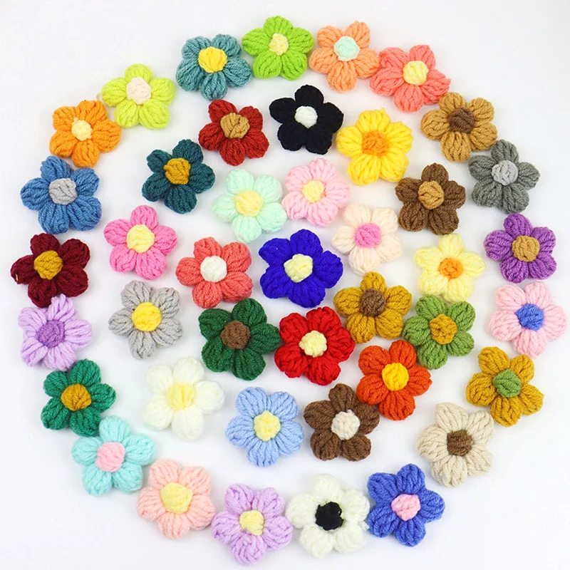 10pcs Hand-knitted Flower Applique Sew On Patches Floral Applique Decor For Clothes Shoes Hats Craft Diy Hair Clip Wedding Decor