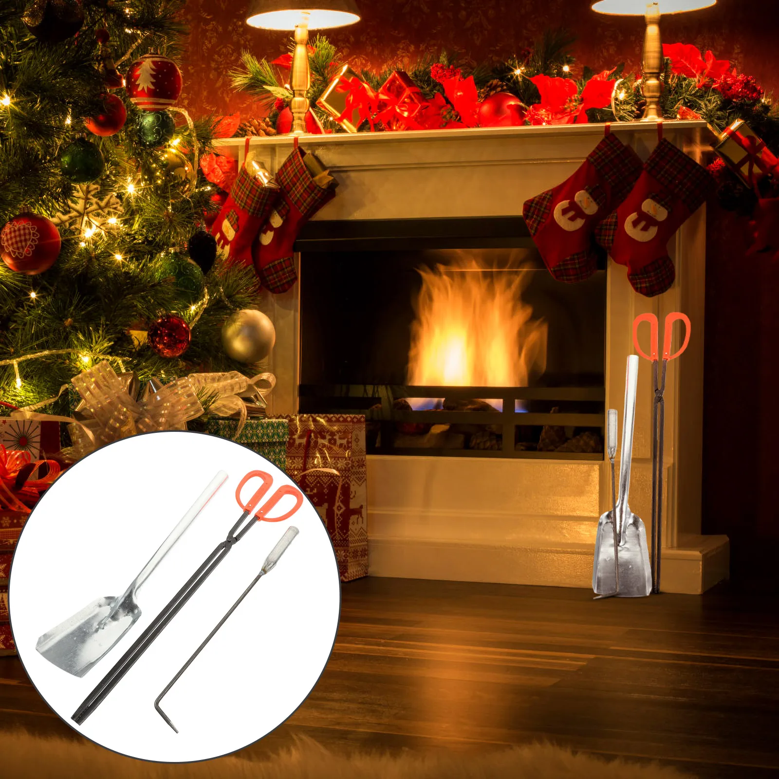 

1 set Fireplace Tools Set Compact Size Home Garden Use Heavy Duty Wear Resistant Long Life BBQ Helper Smooth Surface Safe