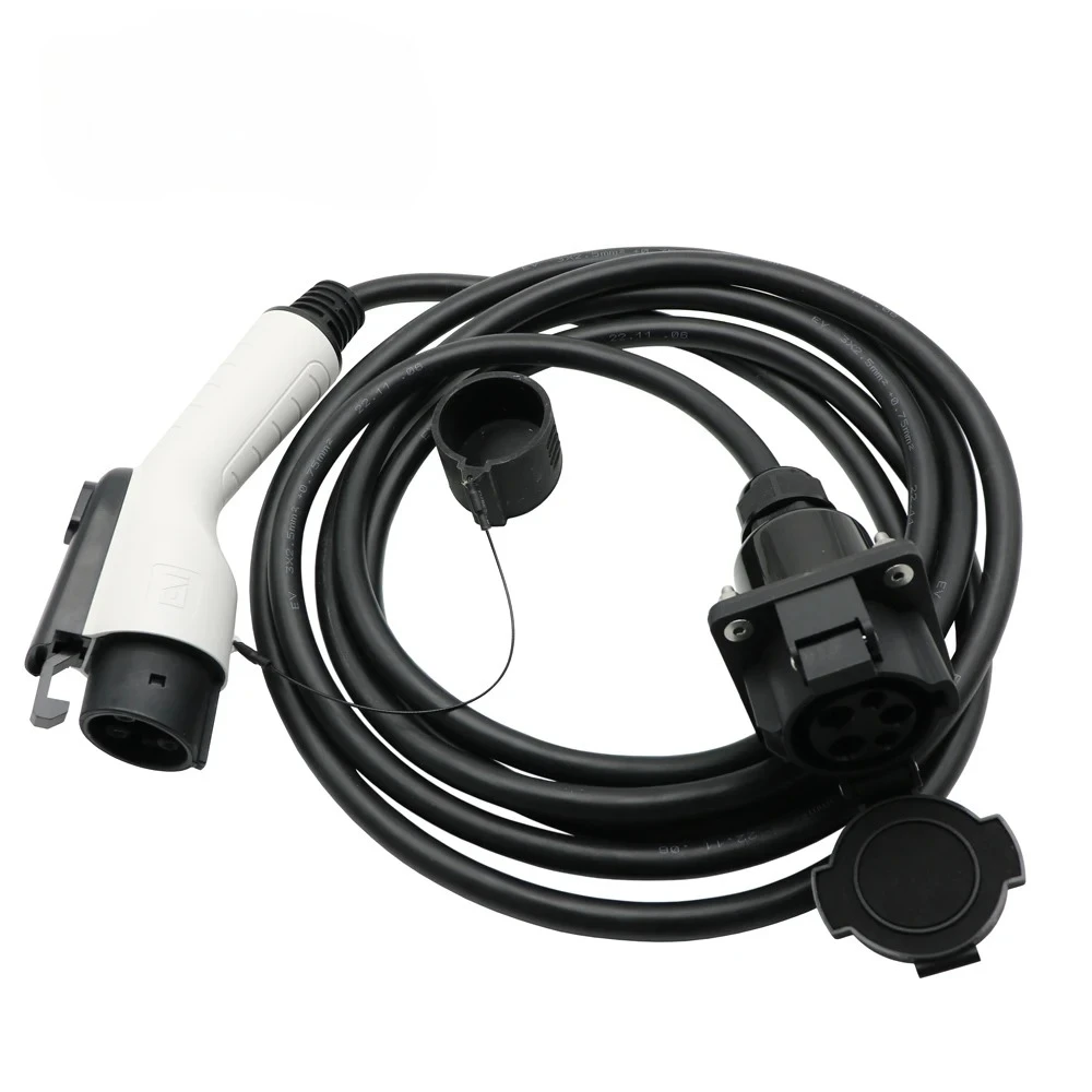 16A electric vehicle extension cord charging cable SAE J1772 female plug to Type 1 male socket for electric vehicle charging