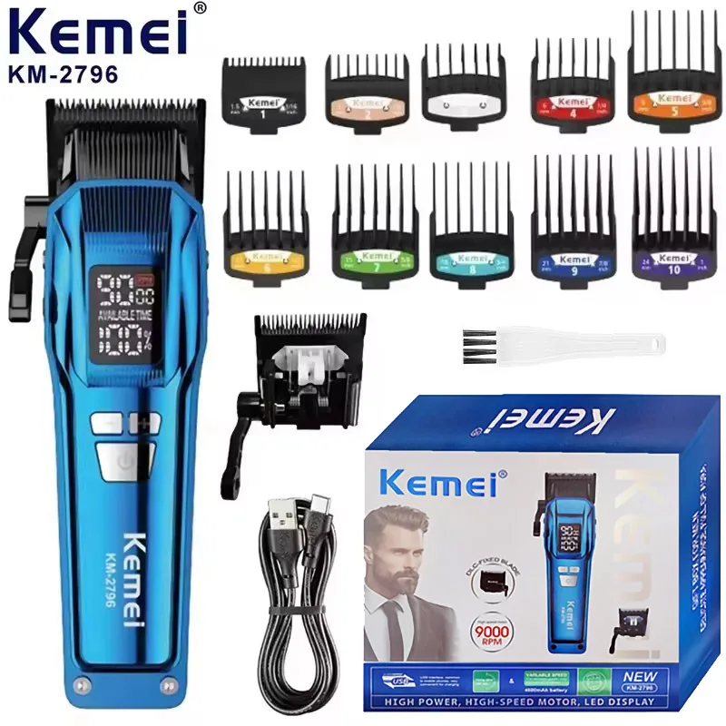 Kemei 2796 Barber Hair Clipper Professional 9000 RPM Motor Haircut Machine Electric Trimmer Hair Cutter for Men