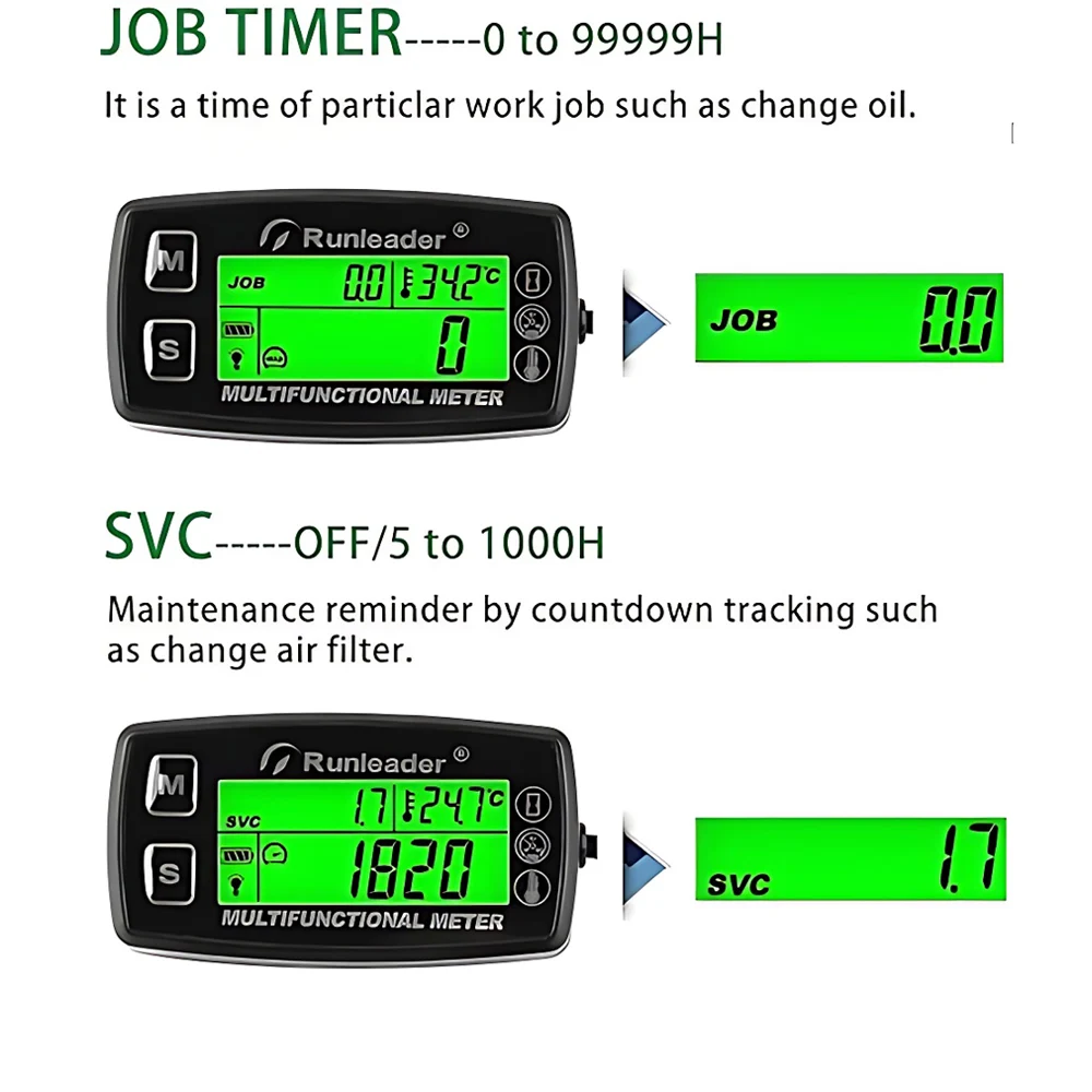 Tach/Hour Digital Meter Engine Temperature Gauge Alert RPM &Temp Backlights Display for Lawn Tractor Compressor Generator Snowm