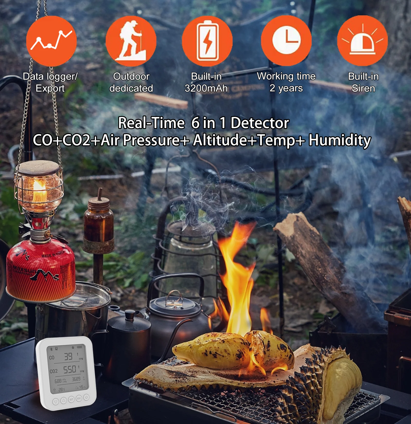 سعر المصنع في الوقت الحقيقي 7 في 1 محلل الغاز المحمول كاشف غاز أول أكسيد الكربون مراقبة جودة الهواء في الهواء الطلق CO2 متر