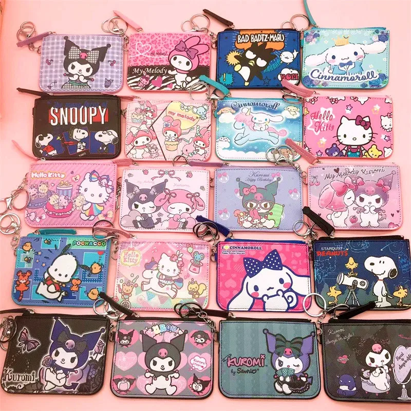 Sanrio Kuromi Cinnamoroll Coin Purse Kawaii Anime My Melody Cartoon Cute Keychain Card Case I.D. Holder Wallets Toys Girls Gifts