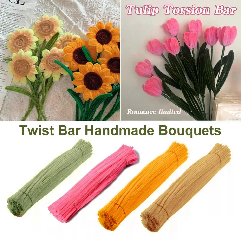 100Pcs Colourful Woolen Twisting Stick Parent-Child Interaction Intellectual Development DIY Crafts Supplies Handmade Bouquets