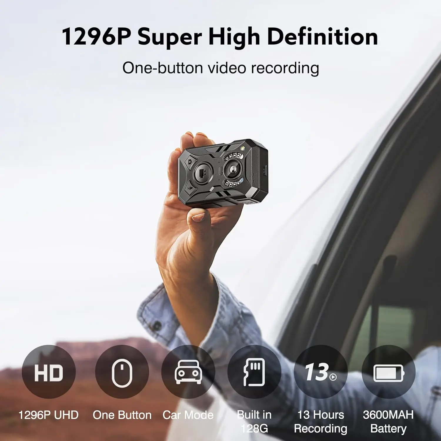 Losfom WD4 Mini Camcorders 1296P Body Camera 128G Body Worn Cam 3600mAh Battery 13 Hours Recording Mounted Cameras Night Vision