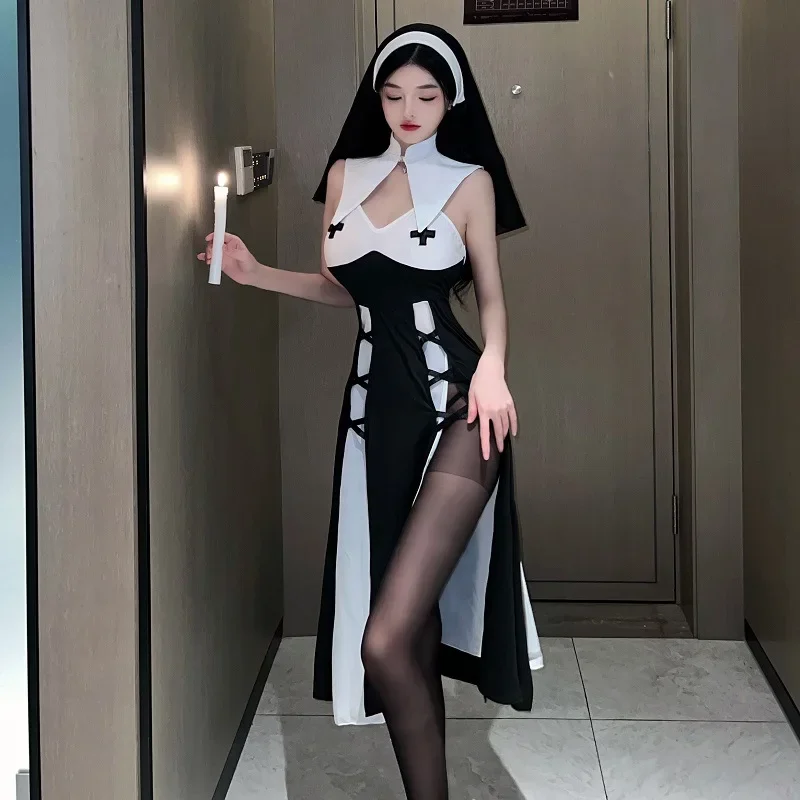 Anime Sexy Nuns Costume Original Design Witch Uniform Cosplay Now Long Dress Large Size Halloween Costumes for Women