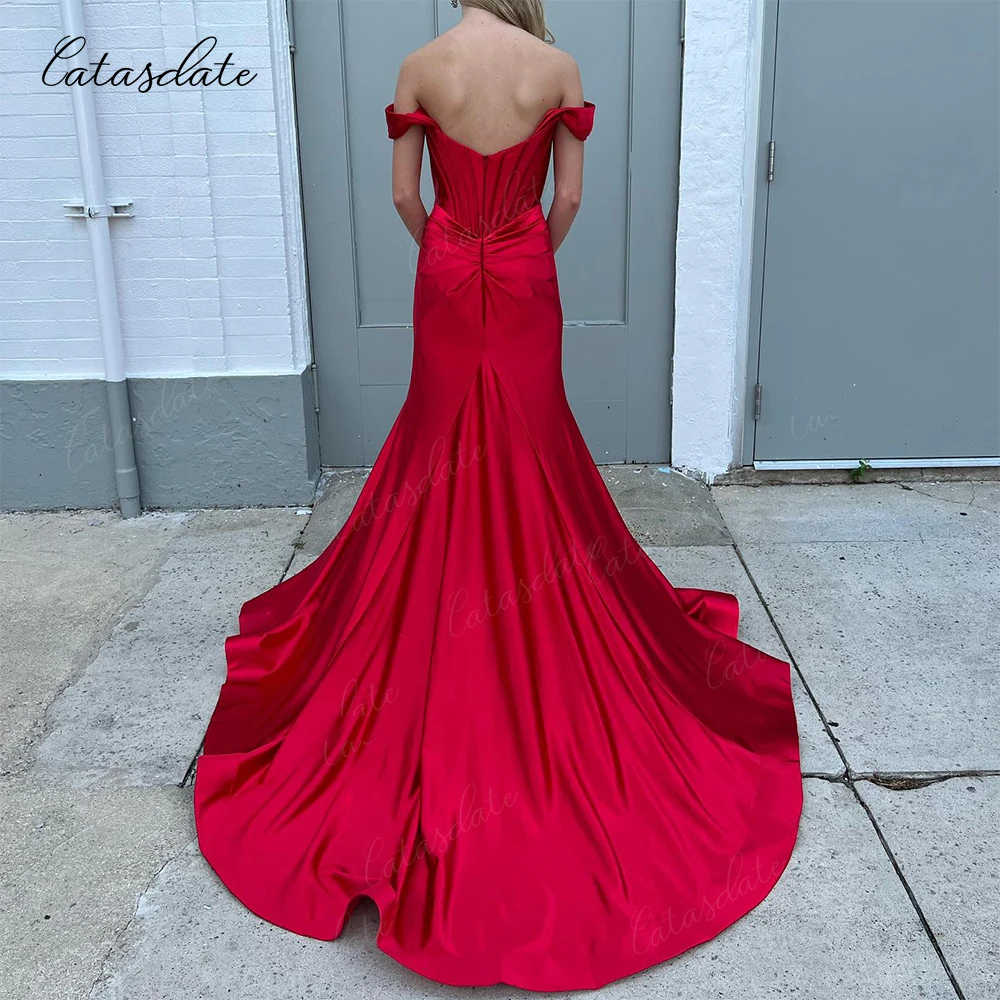 Catasdate Off Shoulder Prom Dresses Corset Mermaid Satin Party Dress for Women Formal Cocktail Dress Evening vestido de gala