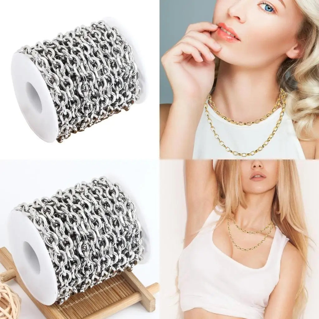 

J78F Stainless Steel Rolo Chains Necklace and Bracelets Handmade Jewelry Supplies