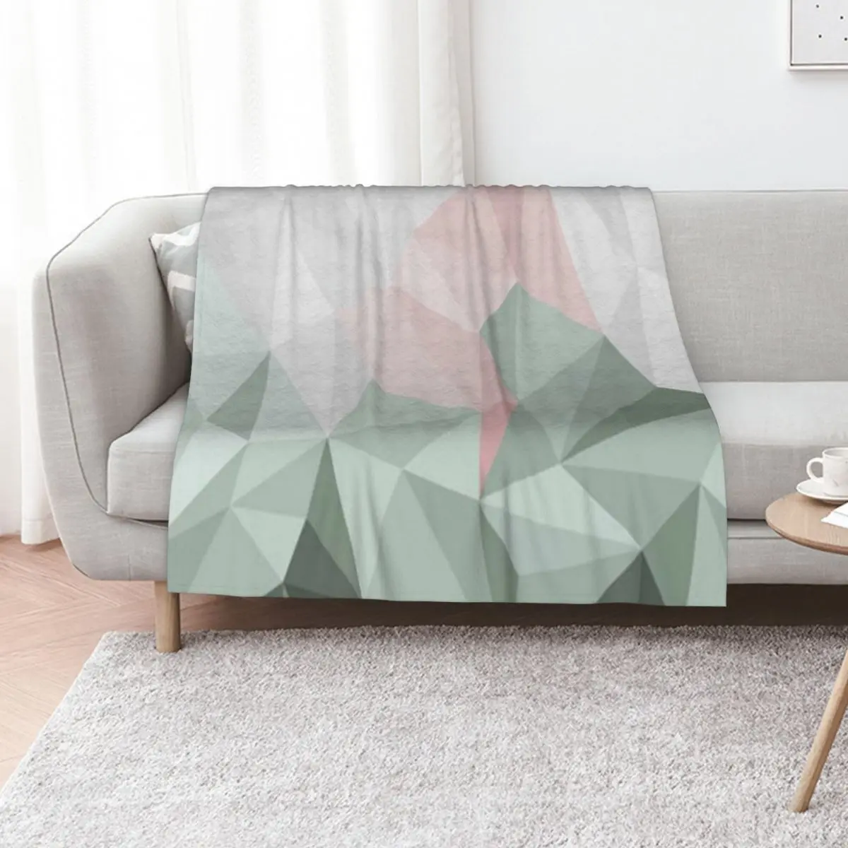 

Sage Green & Blush Pink Geometric Throw Blanket Custom Luxury St Retros manga Blankets