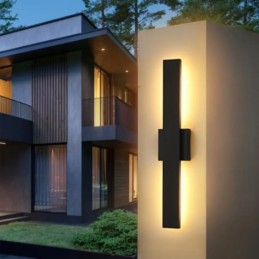

23.6inch Long Outdoor Modern LED Wall Light24W Warm White 120V Wall Mount Lighting Fixture Black Wall Lights Porch Lights Wall