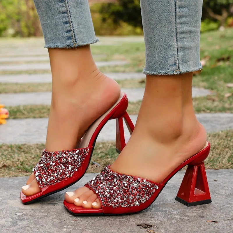2025 Zomer Nieuwe Puntige Vis Mond Open Teen Modieuze Sexy Party Vrouwen Sandalen Romeinse Vrouwen Slippers Hoge Hak sandalen