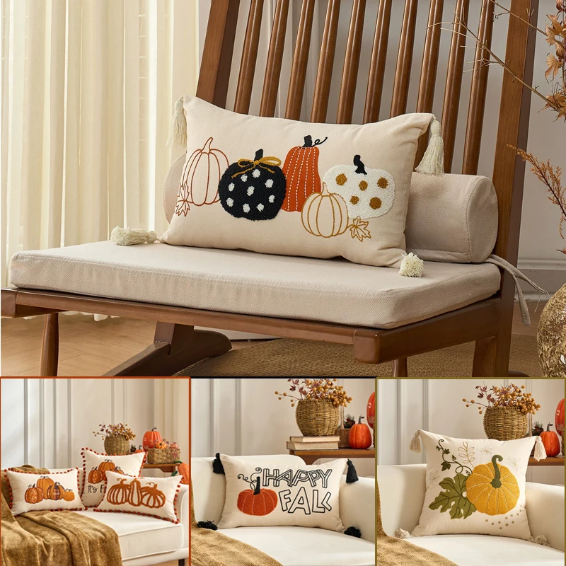 30x50/45x45cm Pumpkin Maple Leaf Pillowcase Thanksgiving Bedroom Embroidery Sofa Cushions Garden Pillow Covers Decoration Gifts