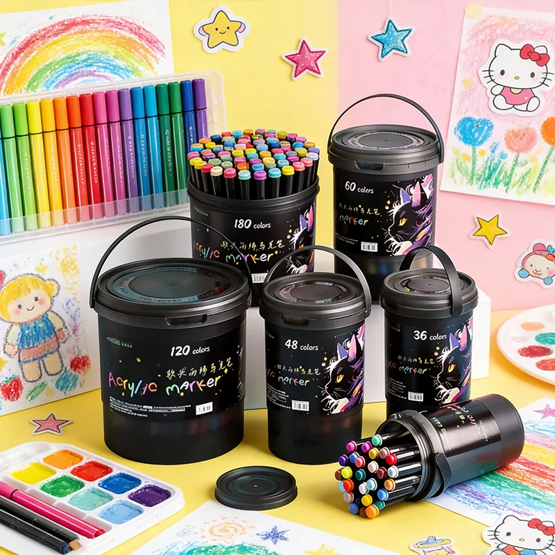 

Набор акриловых маркеров с мягким наконечником, 24/48/60/80/120 цветов — двусторонние маркеры для рисования, раскрашивания и рукоделия (упаковка в коробке)