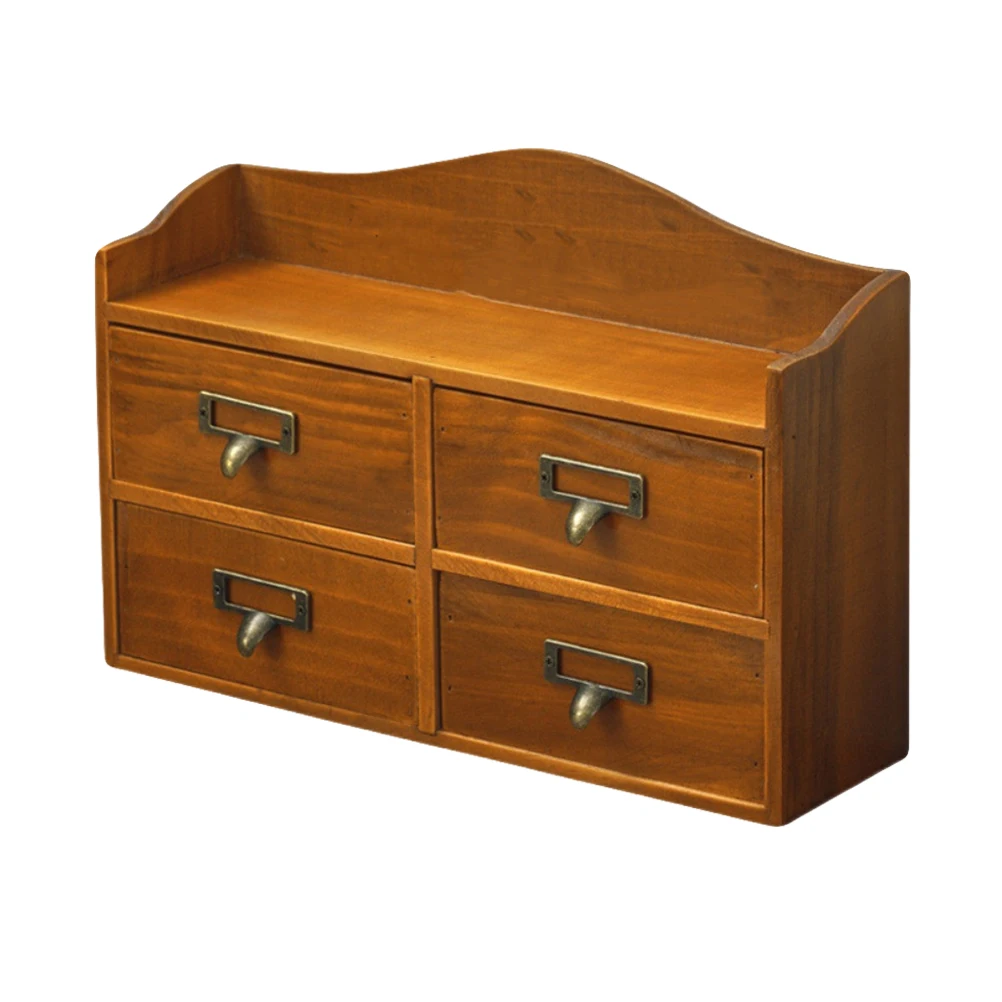 

Wooden Storage Box Light Brown Drawer Type Desktop Organizer For Jewels Cosmetics Skincare Products Retro Style Durable Small
