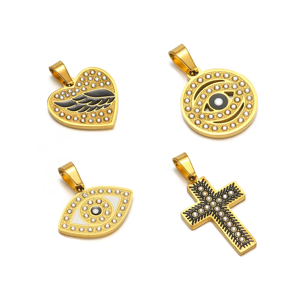 4Pcs/Lot Stainless Steel Enamel Cross Heart Charms Rhinestone Pendants for Jewelry Making DIY Necklace Earrings Crafts Findings