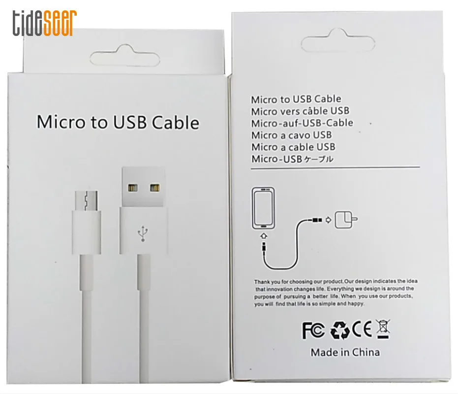 

White Empty Paper Retail Package Box with Hang Hole For Micro USB Type C 8Pin Charging Cable for Type-c to Type-C/8Pin Data Cord