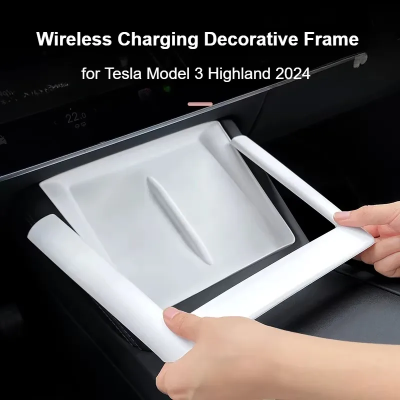 Quadro decorativo de carregamento sem fio para tesla modelo 3 highland 2024 controle central almofada de silicone painel interior acessórios do carro