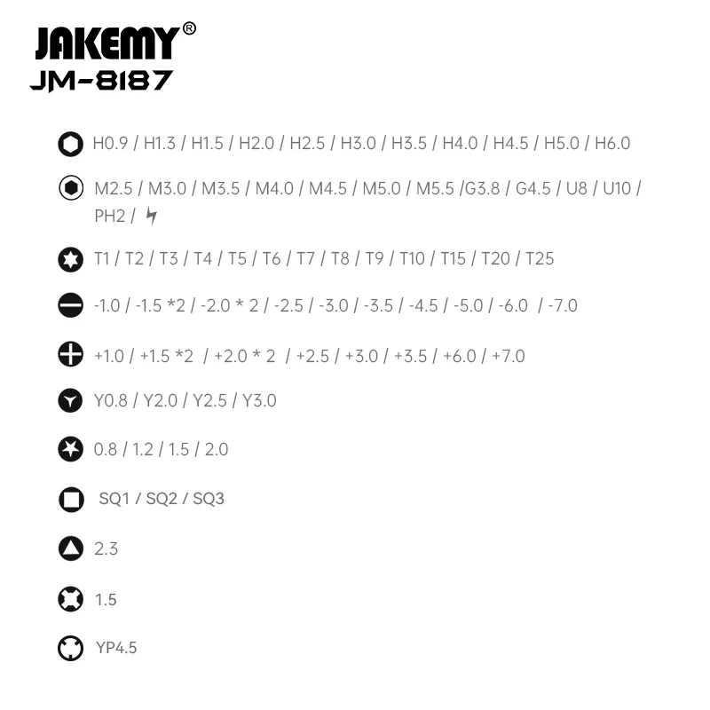 JAKEMY JM-8187 Набор прецизионных отверток с ручкой из алюминиевого сплава, магнитные биты CR-V для ремонта мобильных телефонов, планшетов, ПК, ручные инструменты