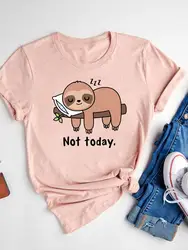 Sloth Animal Printing Cute Fashion Short Sleeve Print T Shirt Tee Basic Clothing Summer Top Graphic T-shirt Women Clothes