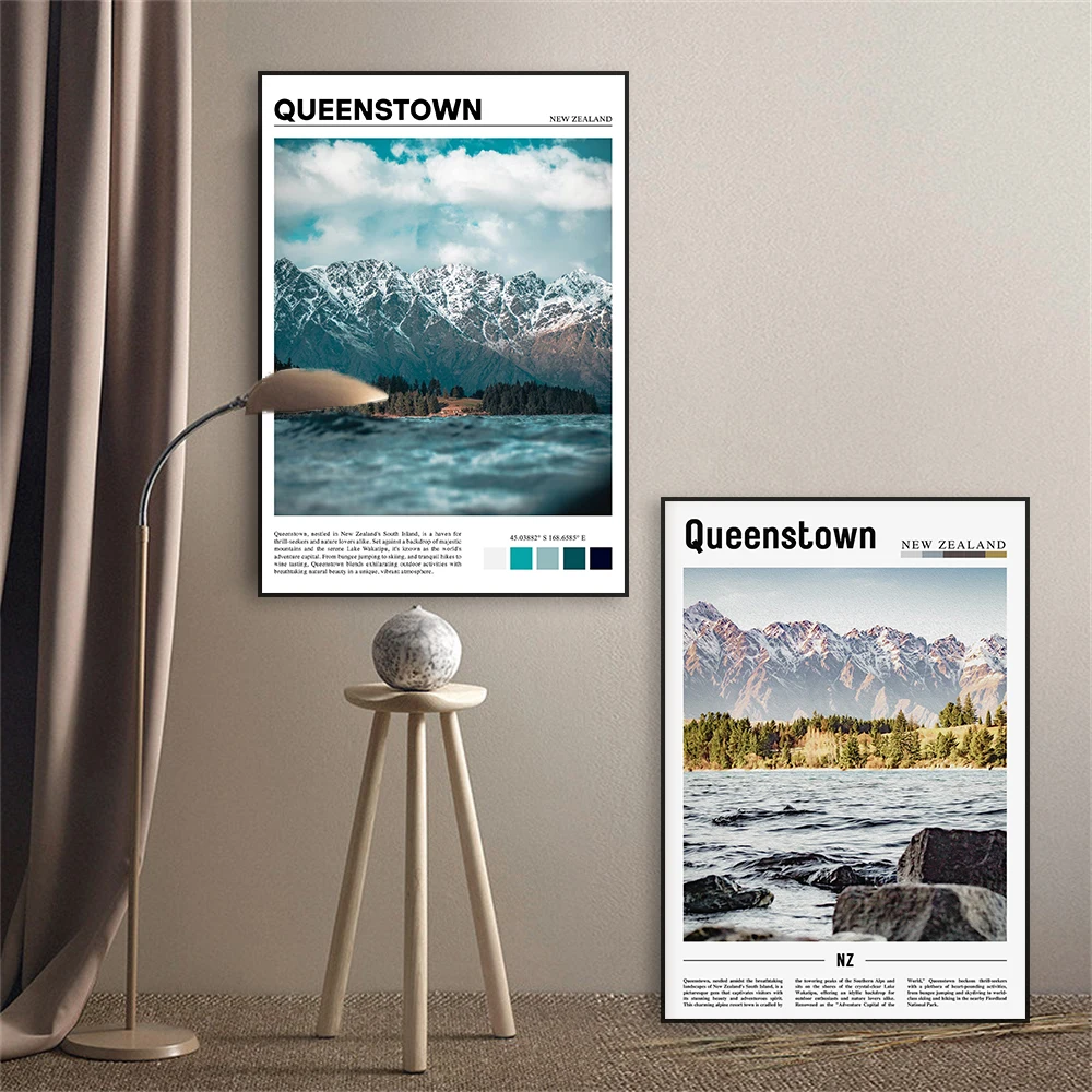 Queenstown Wall Art Poster New Zealand Travel Prints Minimal Travel Print Canvas Painting Home Reading Room Office Decoration