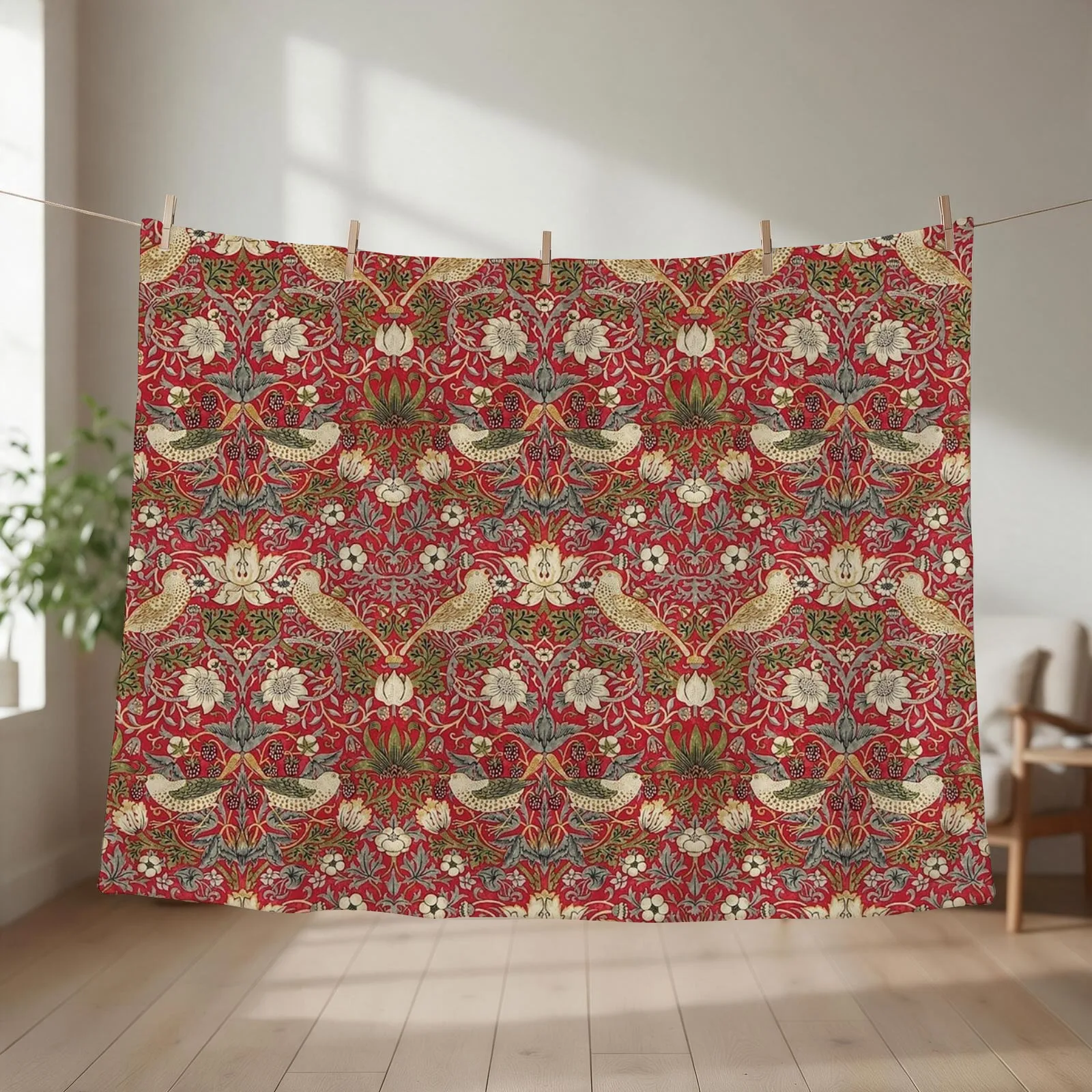 Strawberry Thief Crimson Vintage Pattern Throw Blanket couch cozy soft plush fuzzy picnic outdoor blanket