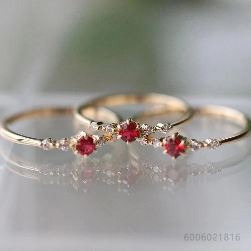 Women's 925 Sterling Silver Thin Red Zircon Ring