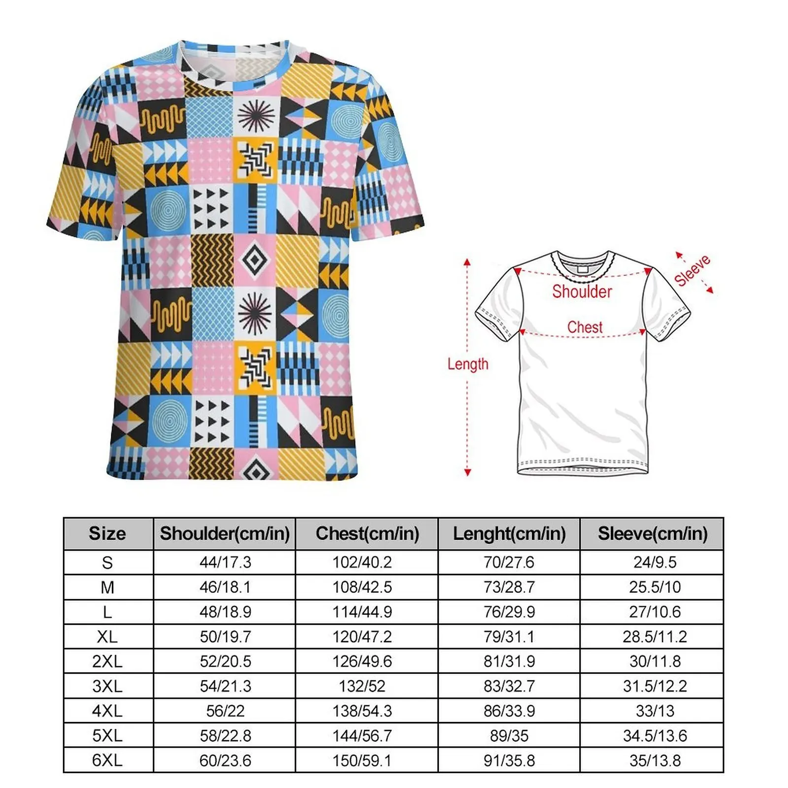 Geometric Aesthetic Black White Yellow Blue T-Shirt Man  Graphic O Neck T-Shirts Summer Trendy Clothing Basic Big Size Tee Shirt