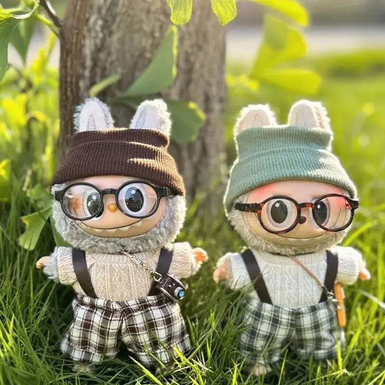 

Autumn Chic Outfit For Labubu Knit Sweater Plaid Pants Hats & Glasses Fits 15/17cm 1st-3rd Gen