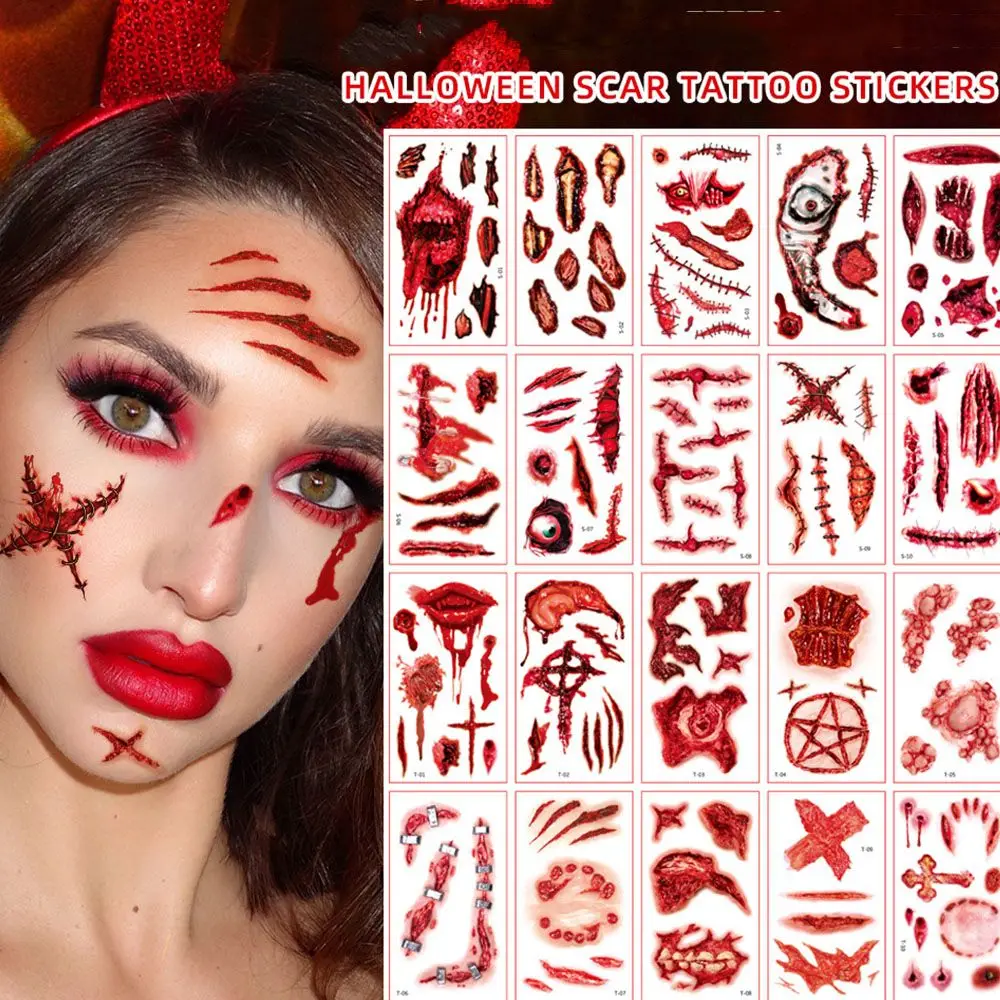 

Temporary Halloween Decoration Waterproof Bloody Wound Tattoos Wound Scratches Stickers Scars Tattoos Halloween Tattoo Stickers